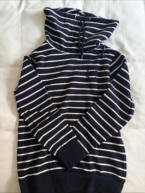 Queenspark Navy and White Striped Cowl Neck Sweater